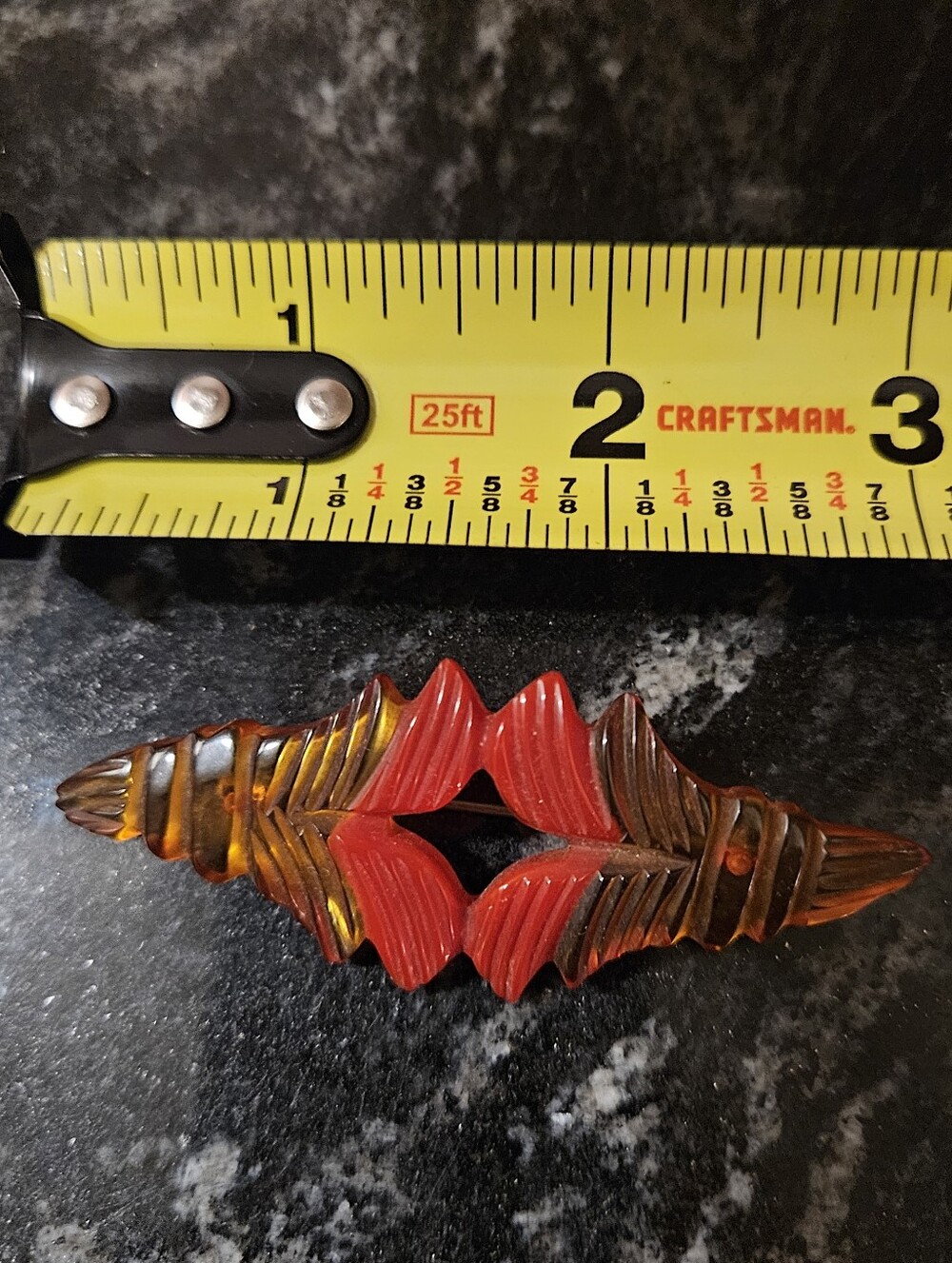 Vintage Art Deco Bakelite Era Carved Leaf Brooch Root Beer Red Two-Tone Pin 3"